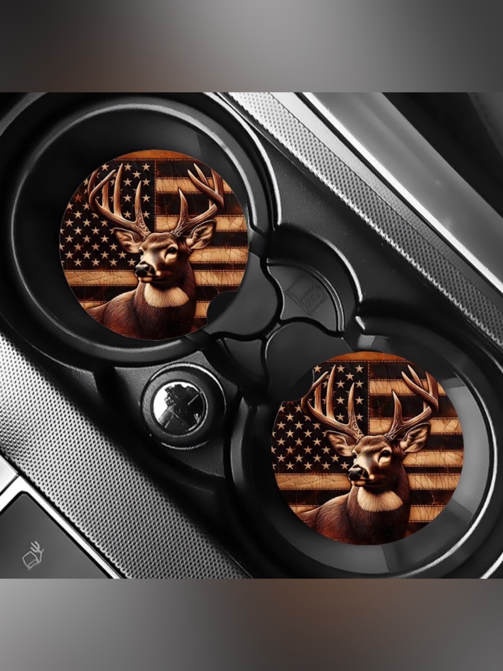 American Flag Deer Car Coasters Absorbent Set of (2)